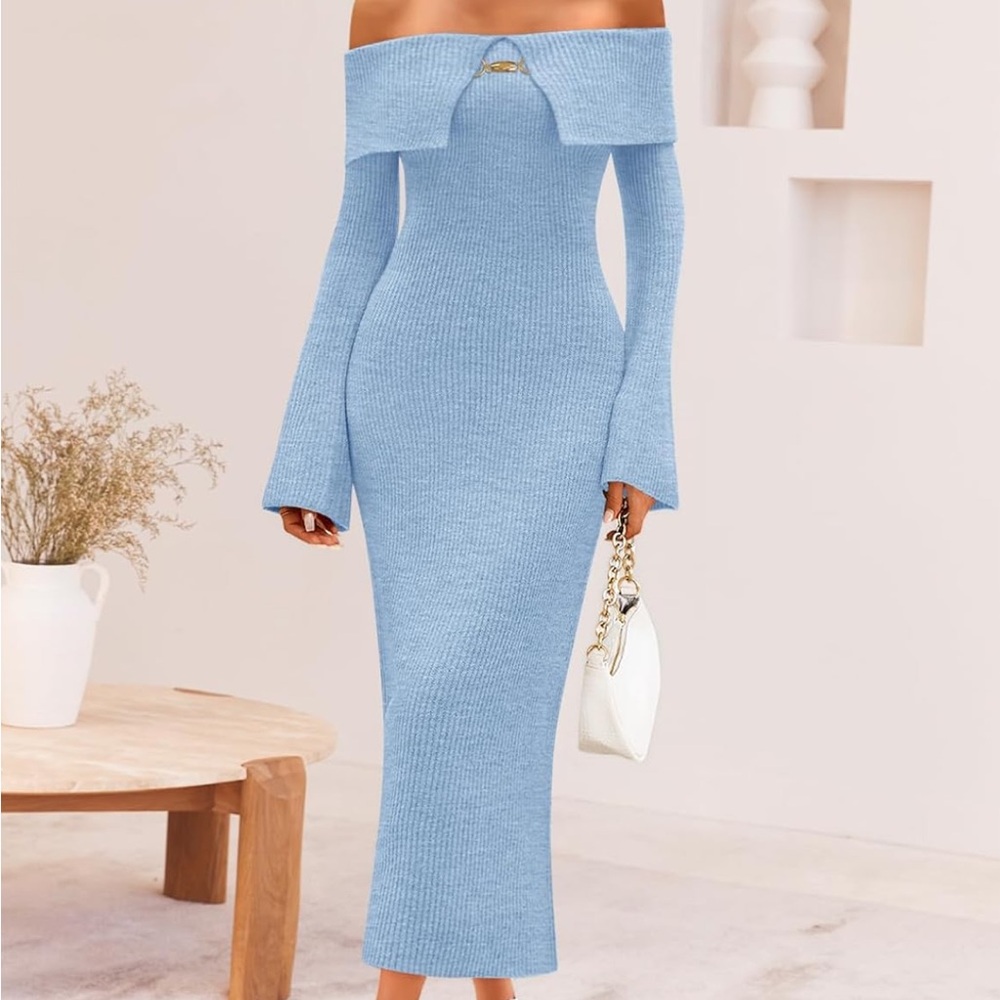 Elegant Blue Off-Shoulder Maxi Dress